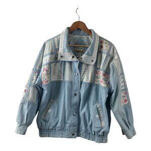 Vintage Current Seen Denim Floral Patchwork Jacket Size Medium